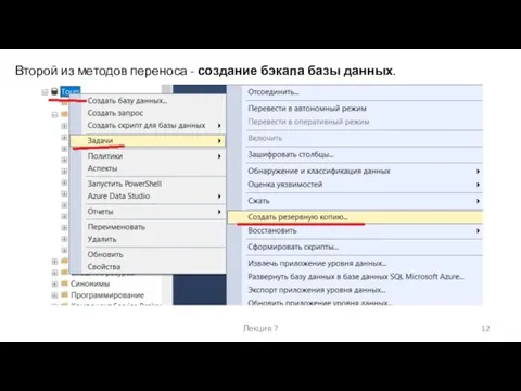 Лекция 7 Второй из методов переноса - создание бэкапа базы данных.