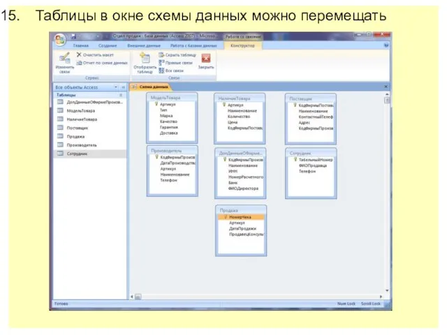 Таблицы в окне схемы данных можно перемещать