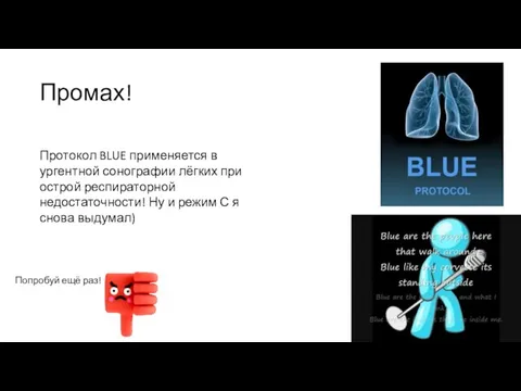 Промах! Попробуй ещё раз! Протокол BLUE применяется в ургентной сонографии лёгких при