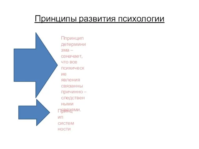 Принципы развития психологии Ппринцип детерминизма – означает, что все психические явления связанны