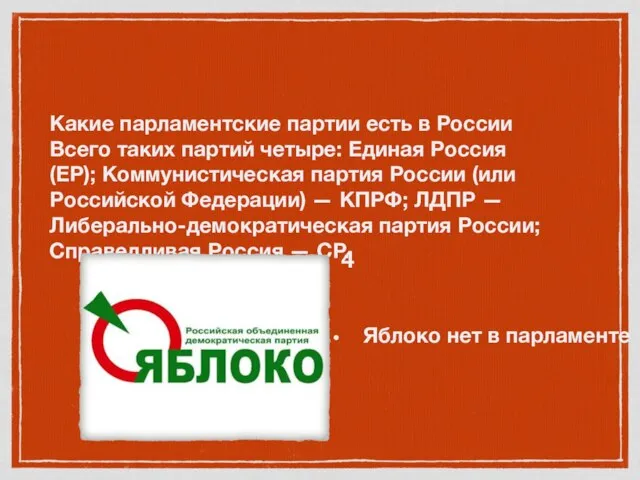 Какие парламентские партии есть в России Всего таких партий четыре: Единая Россия