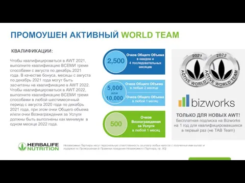 ПРОМОУШЕН АКТИВНЫЙ WORLD TEAM ТОЛЬКО ДЛЯ НОВЫХ AWT! Бесплатная подписка на Bizworks