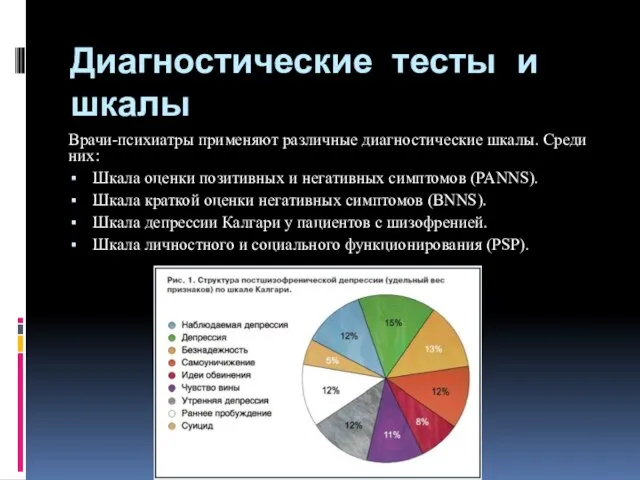 Диагностические тесты и шкалы Врачи-психиатры применяют различные диагностические шкалы. Среди них: Шкала