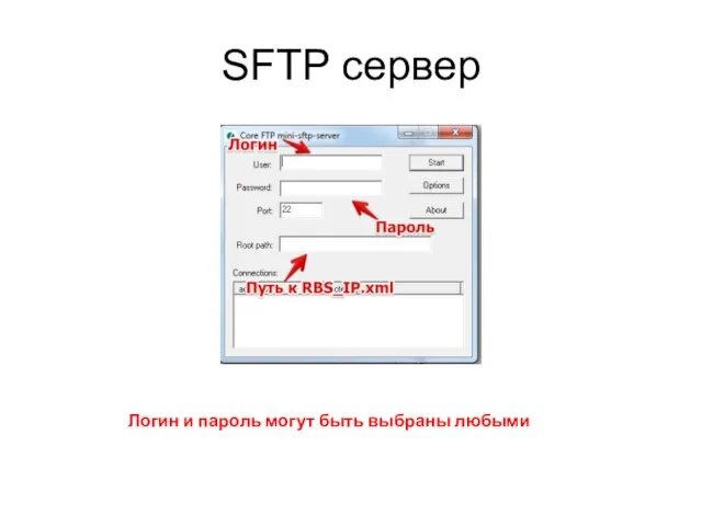 SFTP сервер Логин и пароль могут быть выбраны любыми