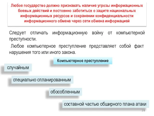 Любое государство должно признавать наличие угрозы информационных боевых действий и постоянно заботиться