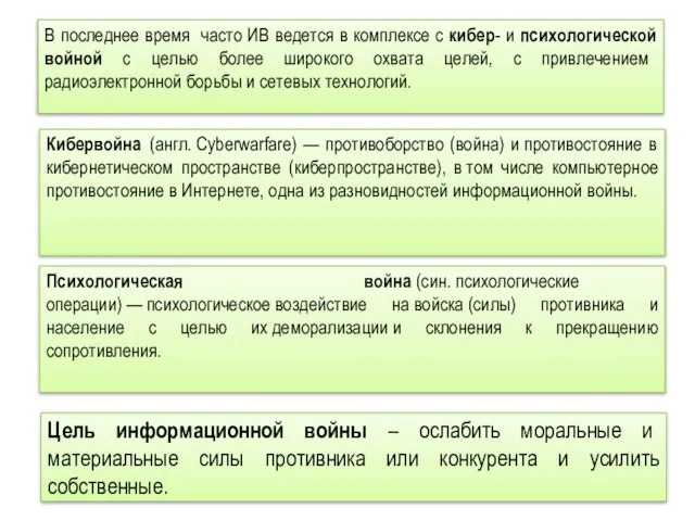 В последнее время часто ИВ ведется в комплексе с кибер- и психологической