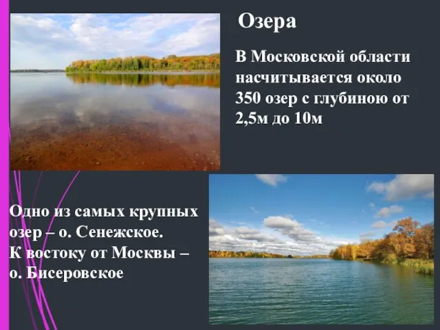 Озера В Московской области насчитывается около 350 озер с глубиною от 2,5м