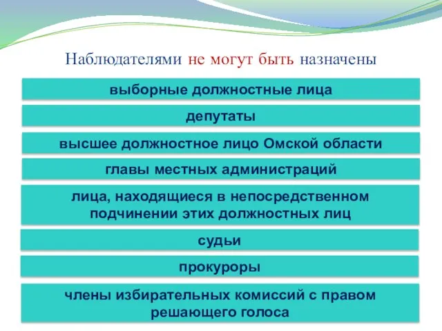 Наблюдателями не могут быть назначены выборные должностные лица депутаты высшее должностное лицо