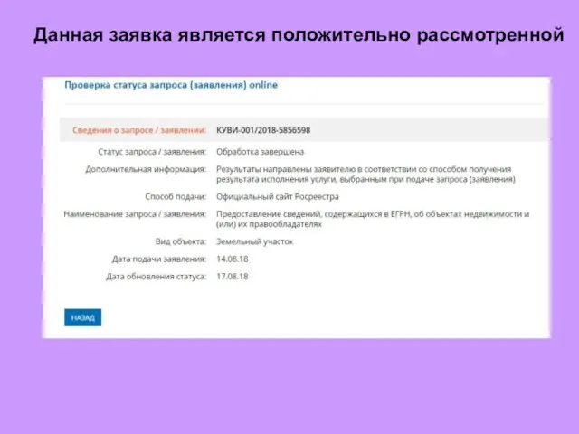 Данная заявка является положительно рассмотренной