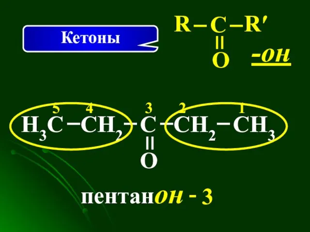 Кетоны -он Н3С С 1 5 4 СН2 пентанон О R′ R