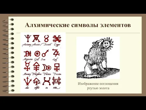 Алхимические символы элементов Изображение поглощения ртутью золота