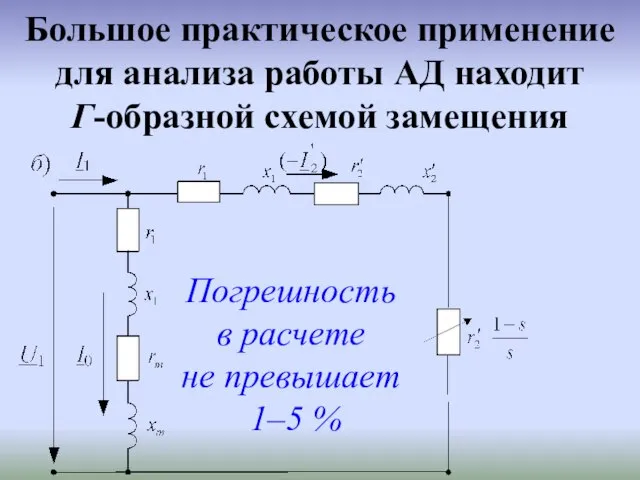 Большое практическое применение для анализа работы АД находит Г-образной схемой замещения Погрешность