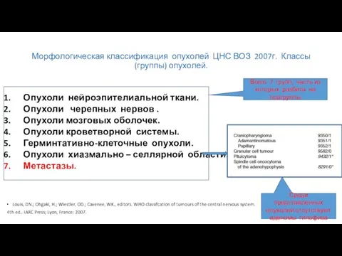 Морфологическая классификация опухолей ЦНС ВОЗ 2007г. Классы (группы) опухолей. Опухоли нейроэпителиальной ткани.