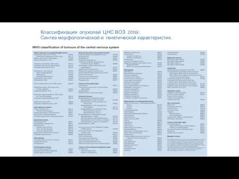 Классификация опухолей ЦНС ВОЗ 2016г. Синтез морфологической и генетической характеристик.