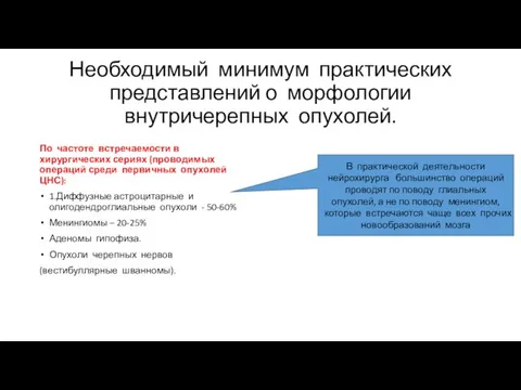 Необходимый минимум практических представлений о морфологии внутричерепных опухолей. По частоте встречаемости в