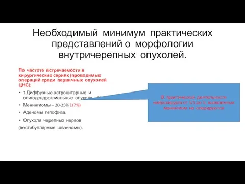 Необходимый минимум практических представлений о морфологии внутричерепных опухолей. По частоте встречаемости в