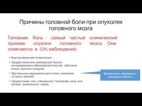 Причины головной боли при опухолях головного мозга Внутричерепная гипертензия. Прорастание или компрессия