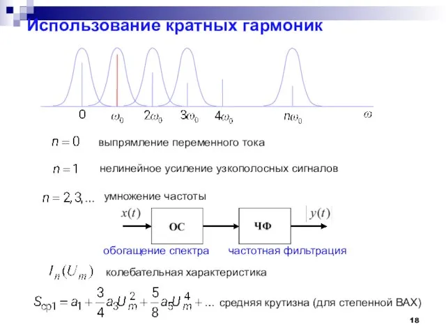 Использование кратных гармоник выпрямление переменного тока нелинейное усиление узкополосных сигналов обогащение спектра