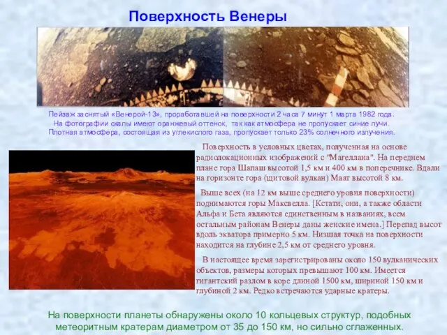 Поверхность Венеры Пейзаж заснятый «Венерой-13», проработавшей на поверхности 2 часа 7 минут