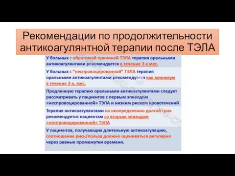 Рекомендации по продолжительности антикоагулянтной терапии после ТЭЛА