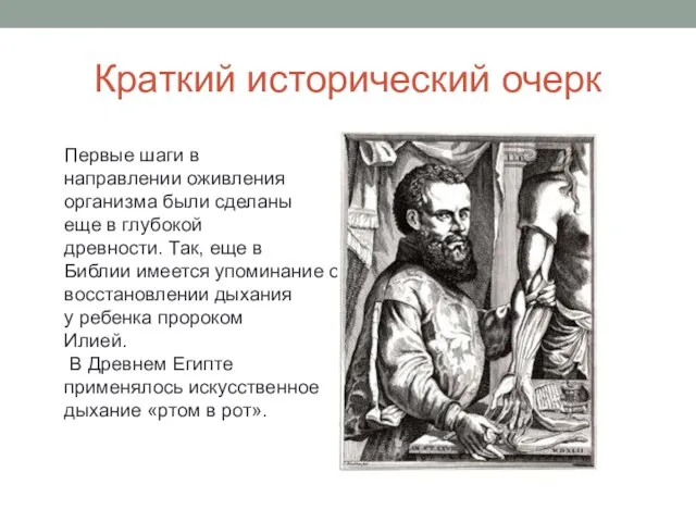 Первые шаги в направлении оживления организма были сделаны еще в глубокой древности.