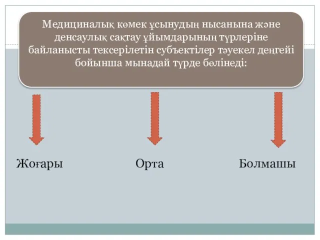 Жоғары Орта Болмашы Медициналық көмек ұсынудың нысанына және денсаулық сақтау ұйымдарының түрлеріне