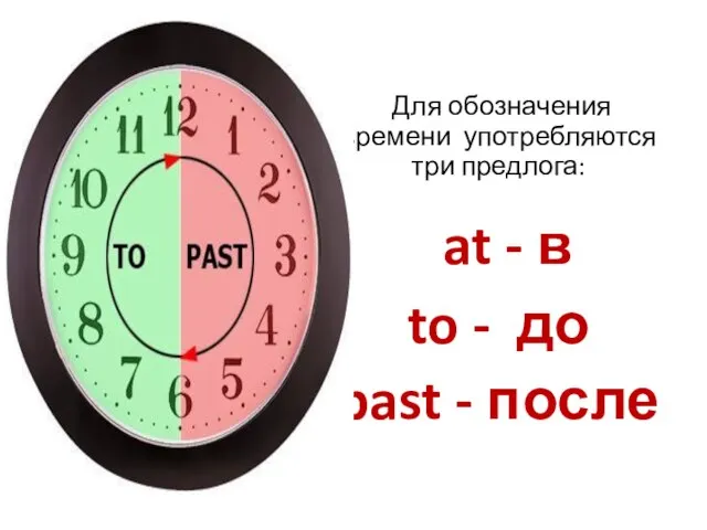 . . Для обозначения времени употребляются три предлога: at - в to