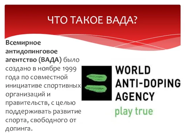 Всемирное антидопинговое агентство (ВАДА) было создано в ноябре 1999 года по совместной