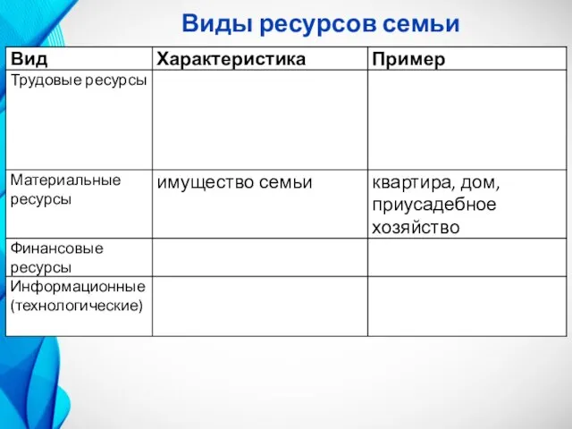 Виды ресурсов семьи