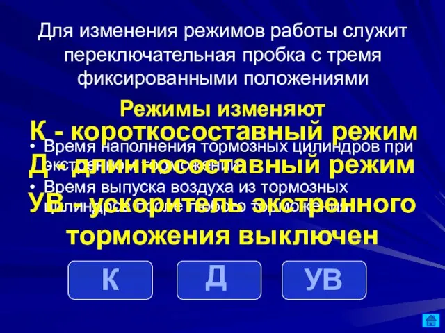 Для изменения режимов работы служит переключательная пробка с тремя фиксированными положениями Время