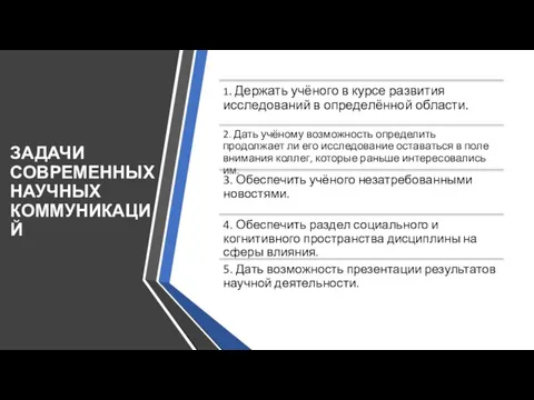 ЗАДАЧИ СОВРЕМЕННЫХ НАУЧНЫХ КОММУНИКАЦИЙ