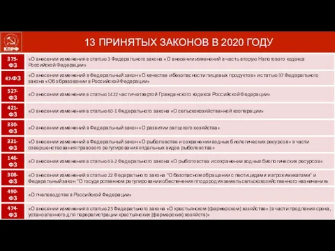 13 ПРИНЯТЫХ ЗАКОНОВ В 2020 ГОДУ