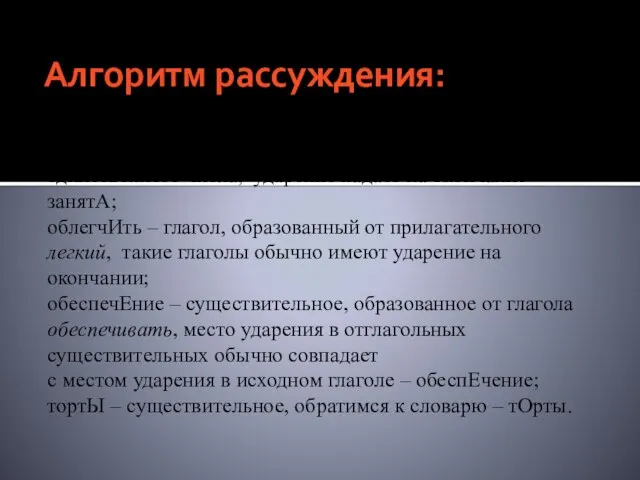 Алгоритм рассуждения: определи, к какой части речи относится слово; вспомни правило постановки