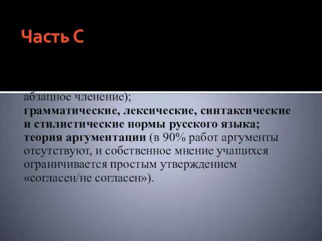 Часть С Композиционное оформление сочинения; логическое оформление сочинения ( в т.ч. абзацное