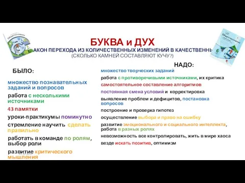 БУКВА и ДУХ - ЗАКОН ПЕРЕХОДА ИЗ КОЛИЧЕСТВЕННЫХ ИЗМЕНЕНИЙ В КАЧЕСТВЕННЫЕ (СКОЛЬКО