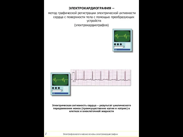 ЭЛЕКТРОКАРДИОГРАФИЯ – метод графической регистрации электрической активности сердца с поверхности тела с