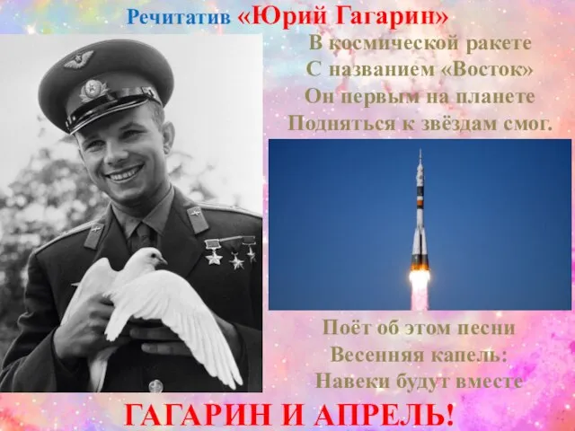 Речитатив «Юрий Гагарин» ГАГАРИН И АПРЕЛЬ! Поёт об этом песни Весенняя капель: