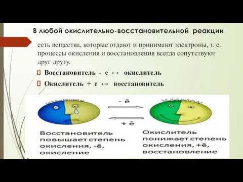 В любой окислительно-восстановительной реакции есть вещества, которые отдают и принимают электроны, т.