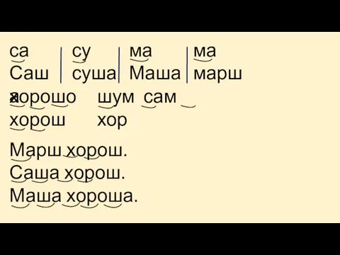 са Саша су суша ма Маша ма марш хорошо хорош шум сам