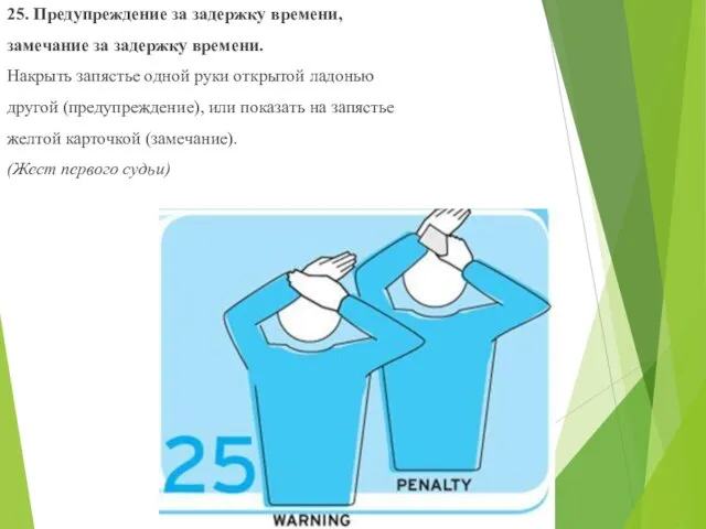 25. Предупреждение за задержку времени, замечание за задержку времени. Накрыть запястье одной