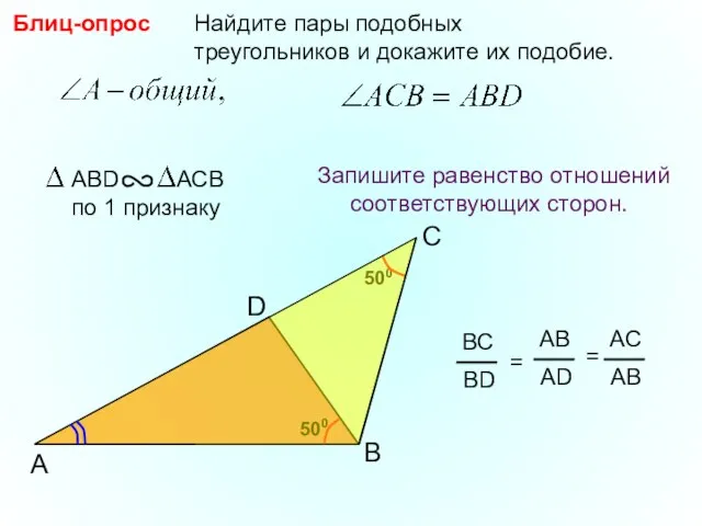 500 A B Найдите пары подобных треугольников и докажите их подобие. Блиц-опрос