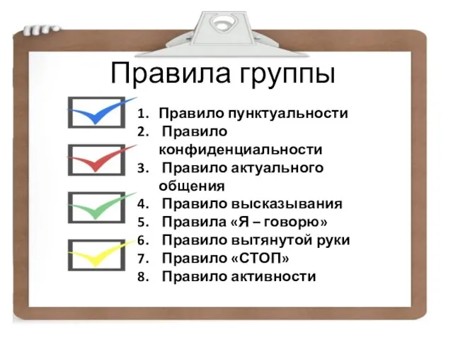 Правило пунктуальности Правило конфиденциальности Правило актуального общения Правило высказывания Правила «Я –