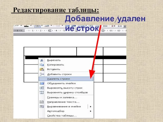 Редактирование таблицы: Добавление/удаление строк