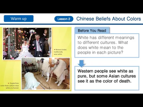 Chinese Beliefs About Colors Lesson 2 Before You Read White has different