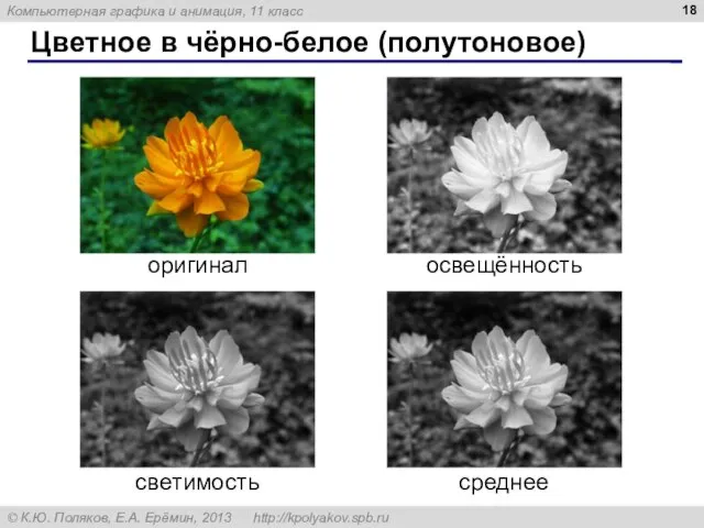 Цветное в чёрно-белое (полутоновое) оригинал освещённость светимость среднее