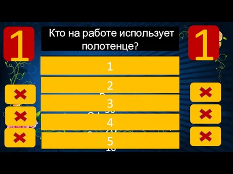 Врач 30 Кто на работе использует полотенце? Парикмахер 40 1 1 Спортсмен