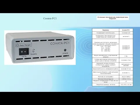 Соната-РС1 Основные технические характеристики Изделий: