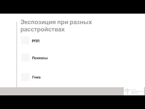 Экспозиция при разных расстройствах РПП Психозы Гнев