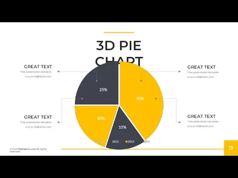 3D PIE CHART GREAT TEXT Free presentation template only on slidefabric.com GREAT
