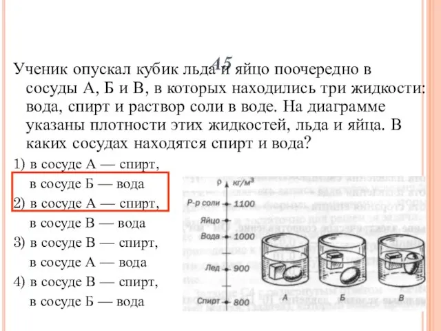 А5 Ученик опускал кубик льда и яйцо поочередно в сосуды А, Б